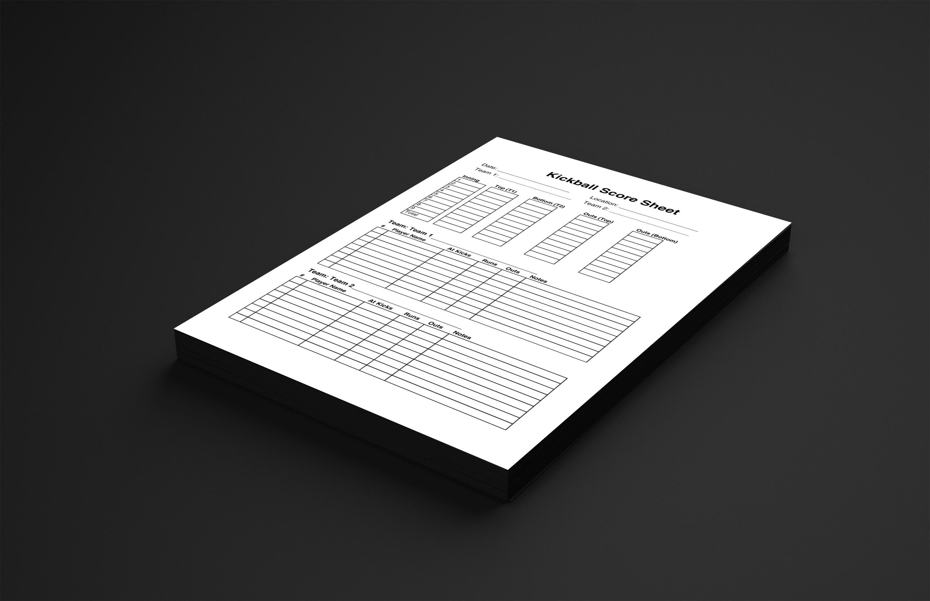 Kickball Chart Printable Kickball Score Sheet, Minimalist Game Tracker (PDF) - Etsy