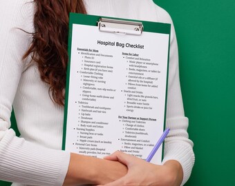 Lista de verificación para el bolso de hospital, guía de equipaje de maternidad (descarga digital)