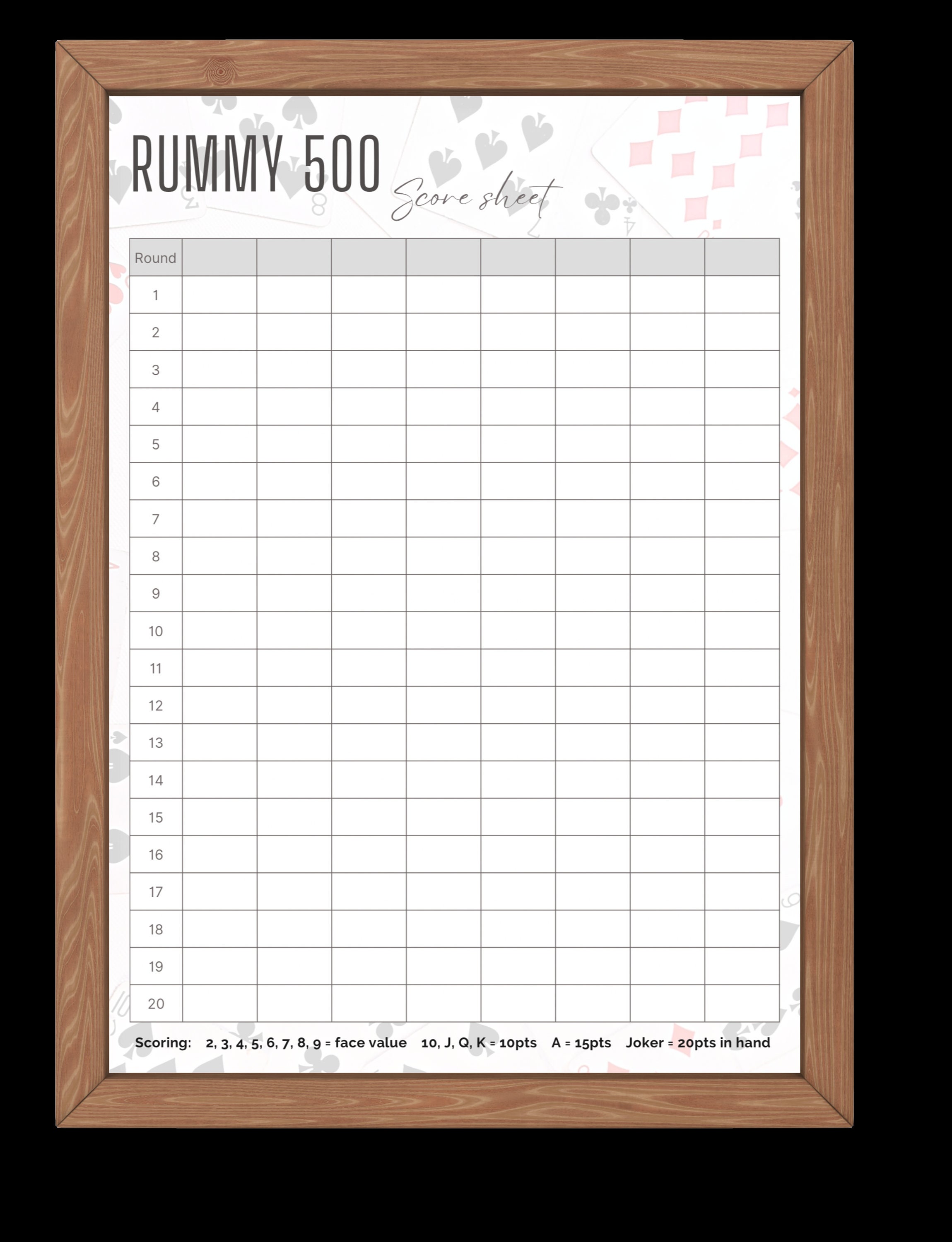 Rummy Score Sheet Printable Rummy 500 Score Card, PDF Download for Easy &amp; Quick Scoring - Ideal ...