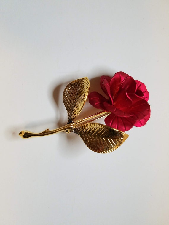 Set of 3 Vintage Rose and Gold-Tone Brooches