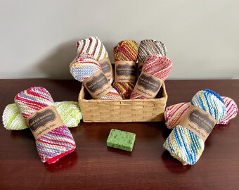 Hand Knit Washcloths/Dishcloths Set of 3 - 7 inch square