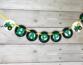 Green Tractor Happy Birthday Banner Party Decoration