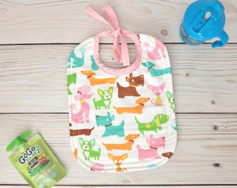 Reversible Large Tie Closure Dog Print Cotton Bib