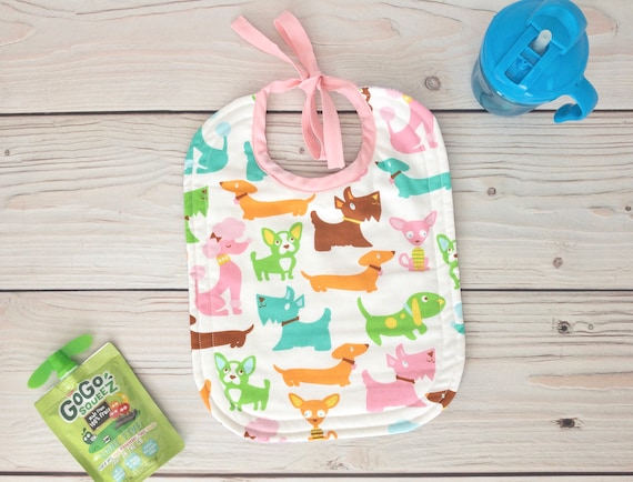 Reversible Large Tie Closure Dog Print Cotton Bib