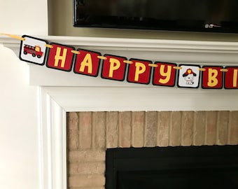 Fire Truck Happy Birthday Banner