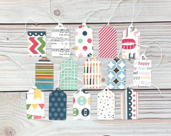 Birthday Paper Gift Tags with String - Variety Pack Set of 15
