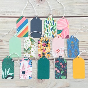 Wild Splendor 3 inch Paper Gift or Price Tags with String - Variety Pack Set of 14 - Scalloped Hang Tags