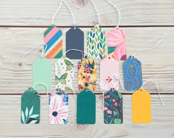 Wild Splendor 3 inch Paper Gift or Price Tags with String - Variety Pack Set of 14 - Scalloped Hang Tags