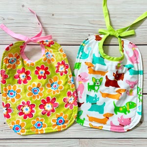 Reversible Large Tie Closure Dog Print Cotton Bib image 6