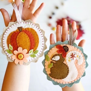 PDF PATTERN for Fall ornaments, felt pumpkin and squirrel fall ornaments