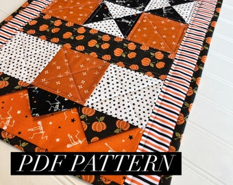 PDF Fall Halloween black and orange skeleton quilted table runner sewing pattern