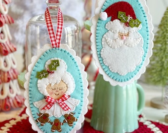 Felt Christmas Ornament Pattern. Santa Claus Mr. and Mrs. Sewing PDF