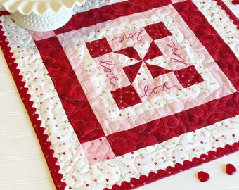 PDF Valentine table topper sewing pattern, scrappy red pink decorative table holiday decor linen