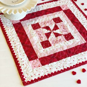 PDF Valentine table topper sewing pattern, scrappy red pink decorative table holiday decor linen