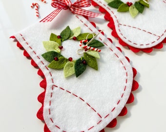 PDF sewing pattern Merry stockings felt Christmas ornament wreath tree candy cane red white