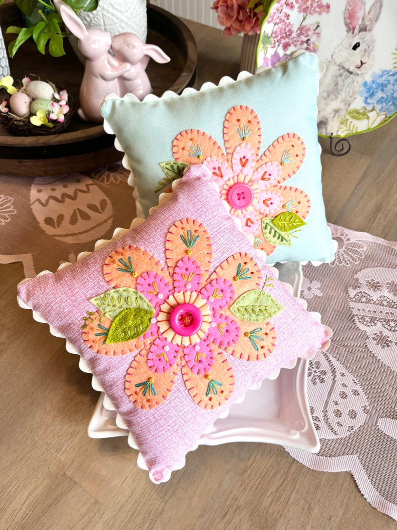 PDF Floral Spring Forward felt flower embroidered pillow sewing pattern image 4