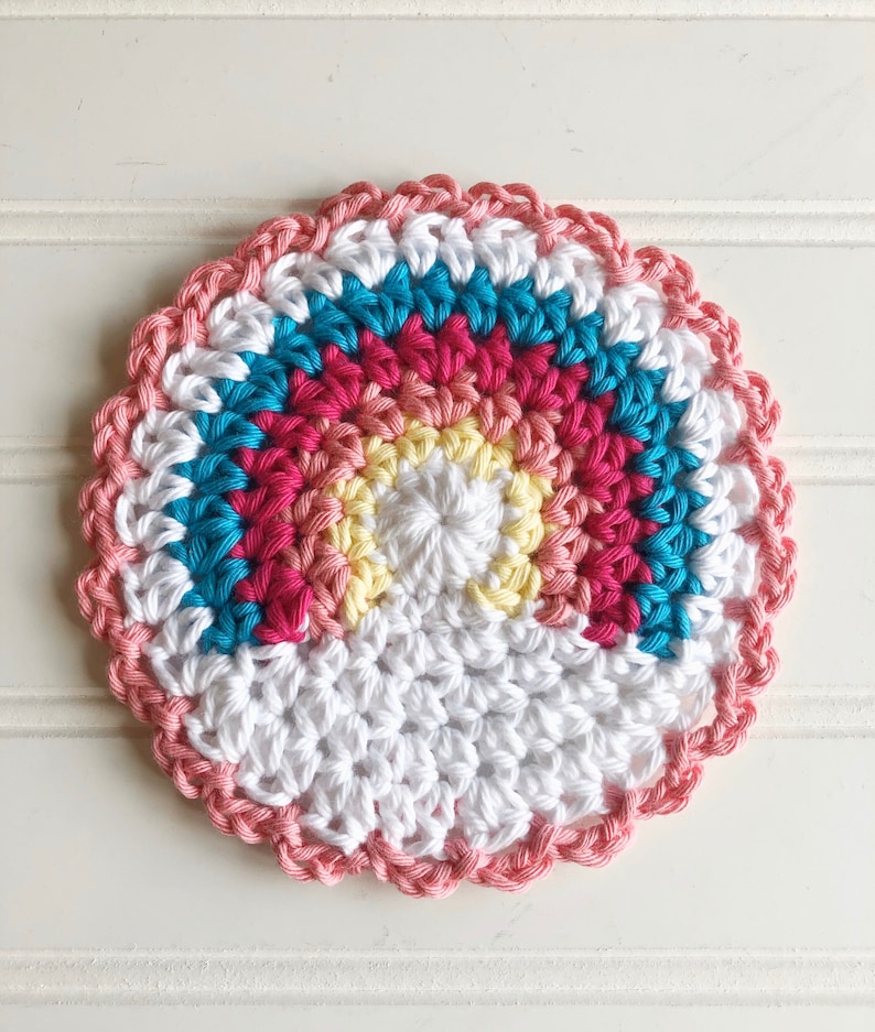 PATTERN for Rainbow Crochet Coaster rainbow coaster cotton yarn