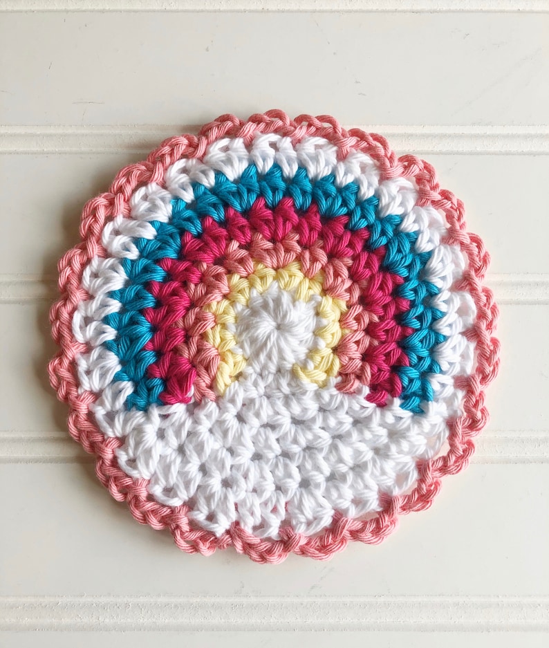 PDF PATTERN for Rainbow Crochet Coaster, rainbow coaster, cotton yarn image 7