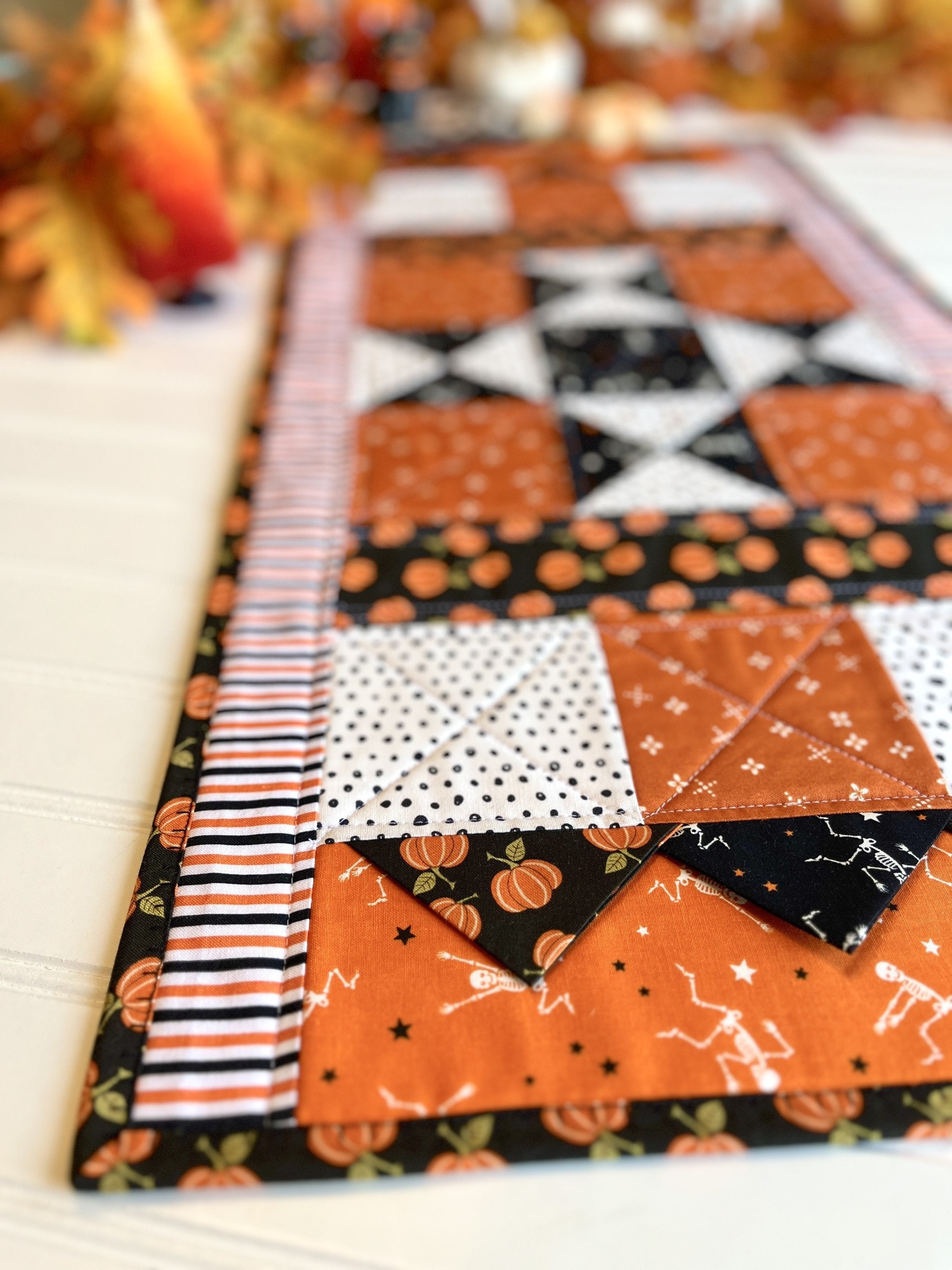 PDF Fall Halloween Black and Orange Skeleton Quilted Table Runner ...