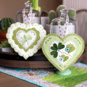 PDF green shamrock felt ornament embroidered sewing pattern.  St Patrick’s day decor. Simply Shamrock sewing pattern