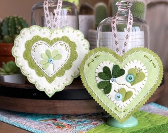 PDF green shamrock felt ornament embroidered sewing pattern.  St Patrick’s day decor. Simply Shamrock sewing pattern