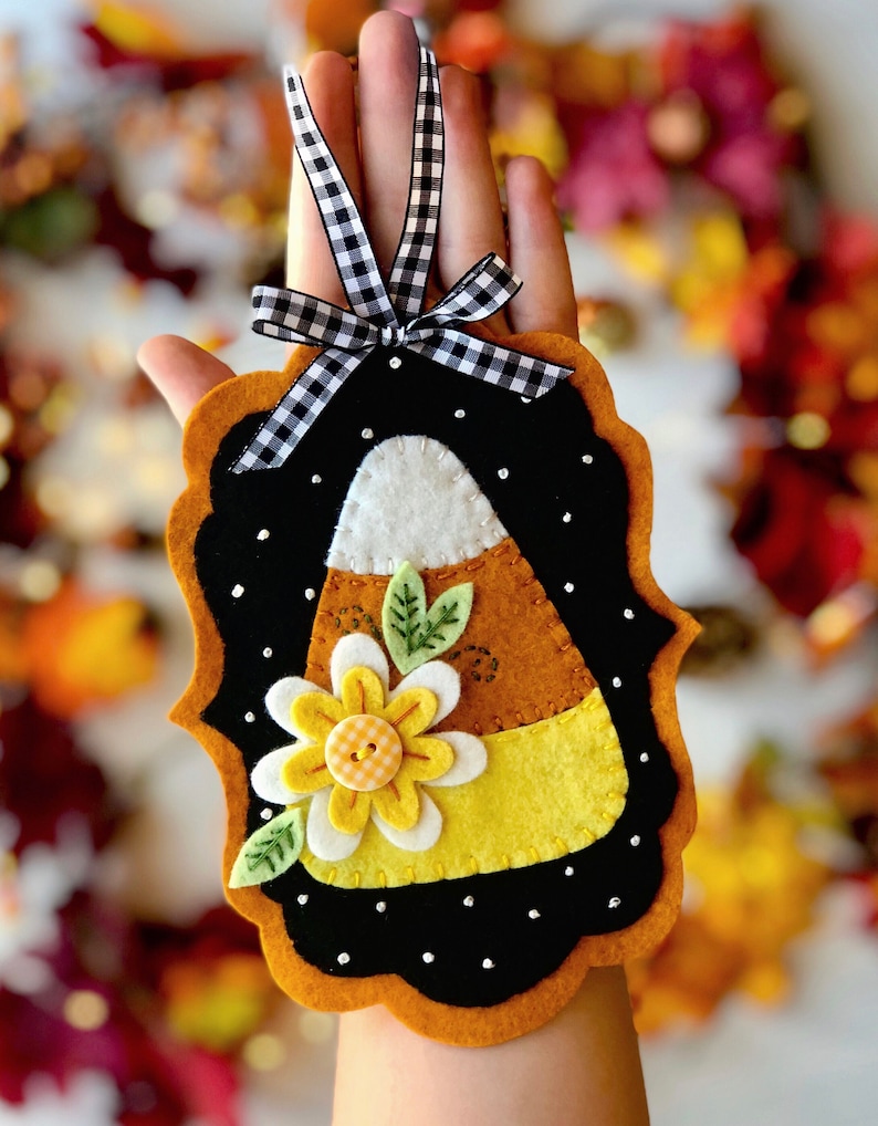Fall Felt Ornament Pattern, Halloween Folk Candy Corn Pumpkin Mushroom ...