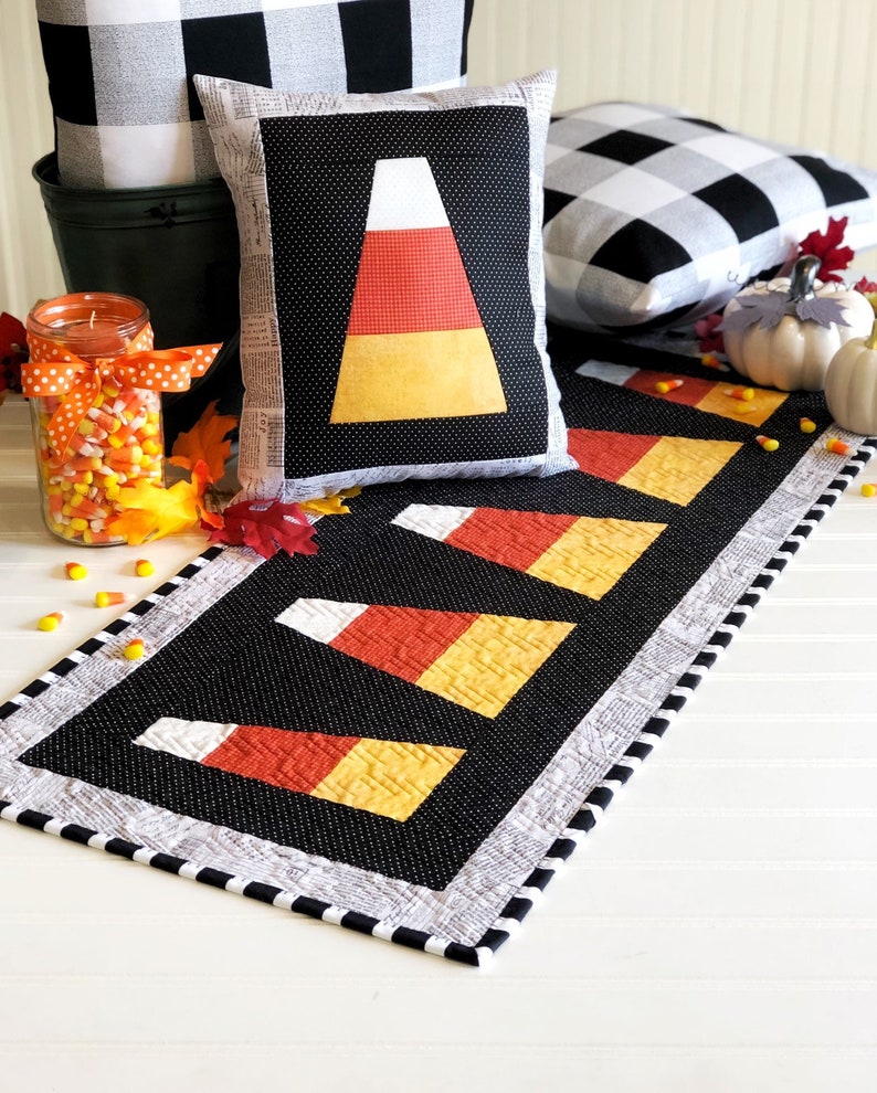 Halloween Fabric Table Runner PDF Pattern, Candy Corn Yellow Orange ...
