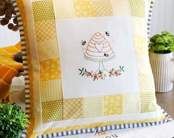 Patrón de funda de almohada de abeja, diseño bordado a mano (patrón PDF)