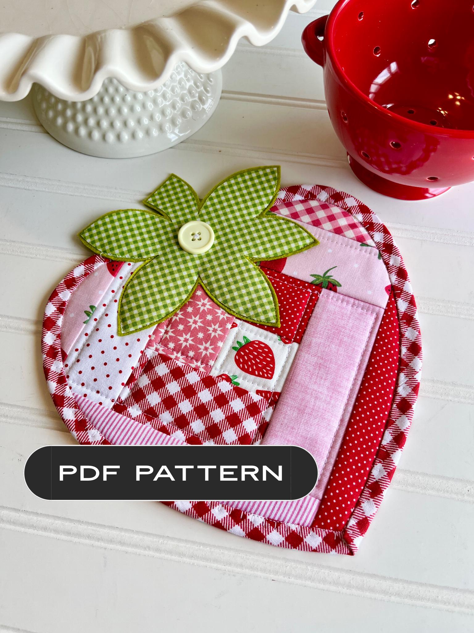 PDF Scrappy Strawberry Quilted Hot Pad Pot Holder Fabric Trivet