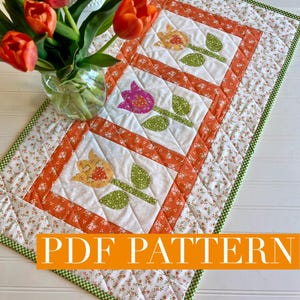 PDF Runner da tavolo trapuntato Tulip Garden, biancheria da cucina con applicazioni primaverili