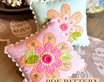 PDF Floral Spring Forward felt flower embroidered pillow sewing pattern