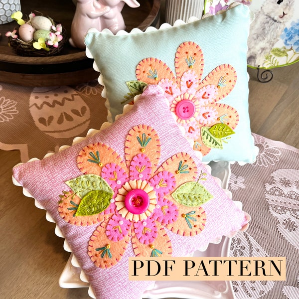 PDF Floral Spring Forward felt flower embroidered pillow sewing pattern