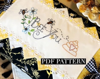 Bee Embroidery Pillow Cover Pattern, Floral Decor (PDF Pattern)