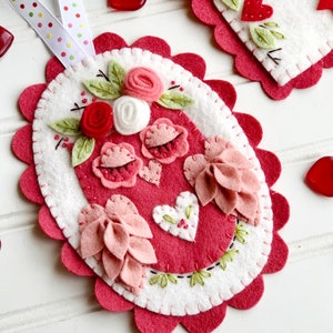 PDF Sweet Valentina felt ornament, owl pink and red love note felt craft, embroidery felt pattern Valentine's image 4