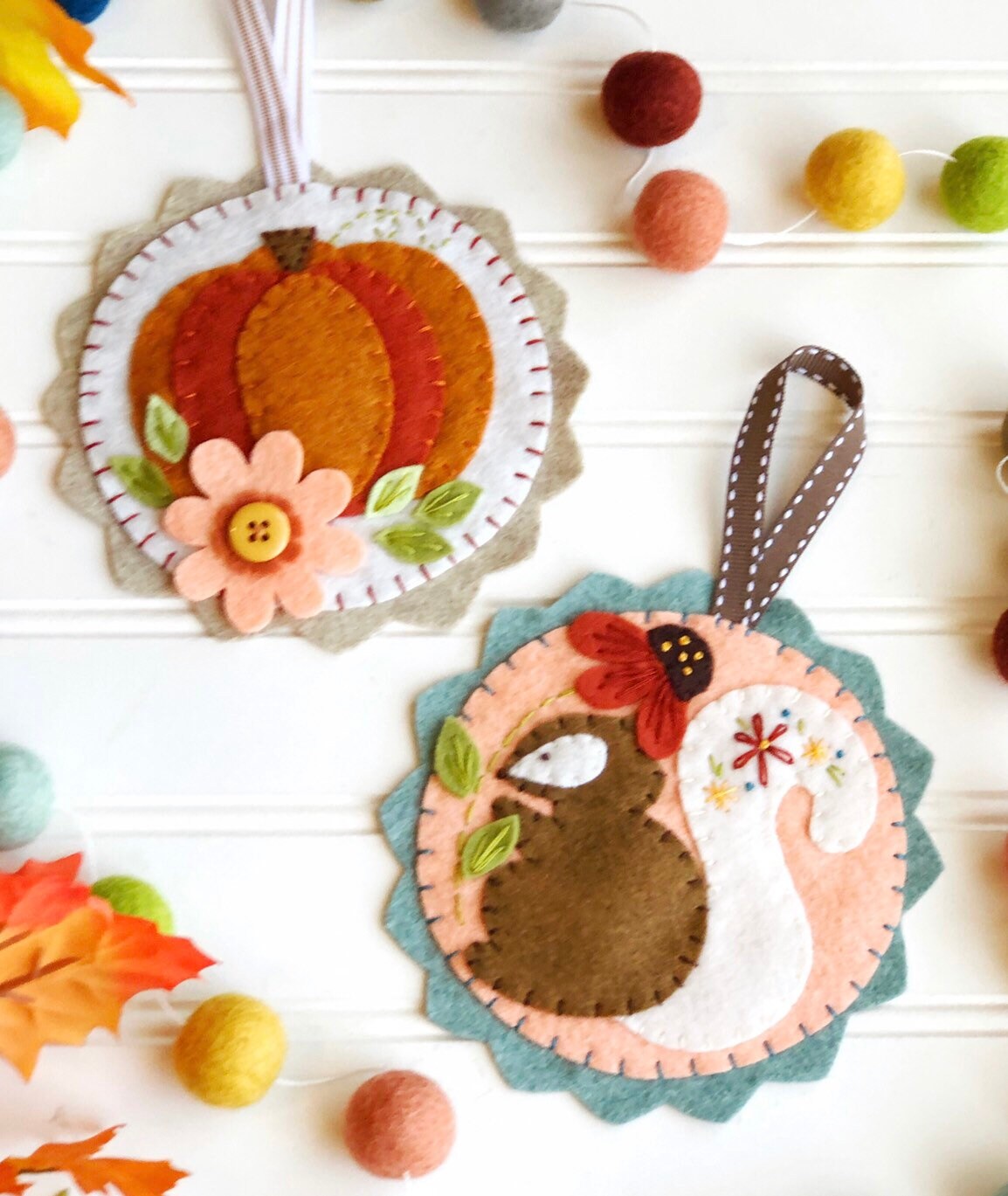 Kit fall felt ornament, woodsy pumpkin felt ornament pattern, diy fel…