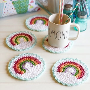 PDF PATTERN for Rainbow Crochet Coaster, rainbow coaster, cotton yarn image 5