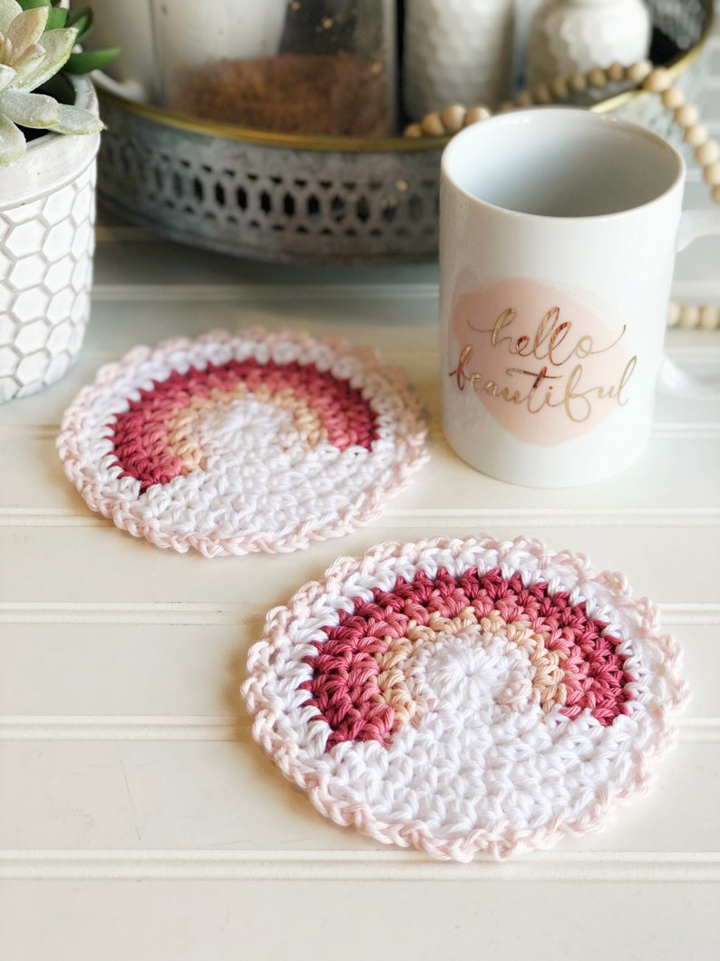 PATTERN for Rainbow Crochet Coaster rainbow coaster cotton yarn