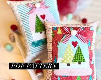 PDF Scrappy Snow Globe Mini Pillow applique winter Christmas holiday sewing pattern