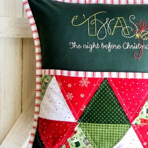 Pdf Christmas pillow pattern, Twas the night pillow, pillow pocket to hold books and cards, green and red quilted decorative pillow pattern image 5