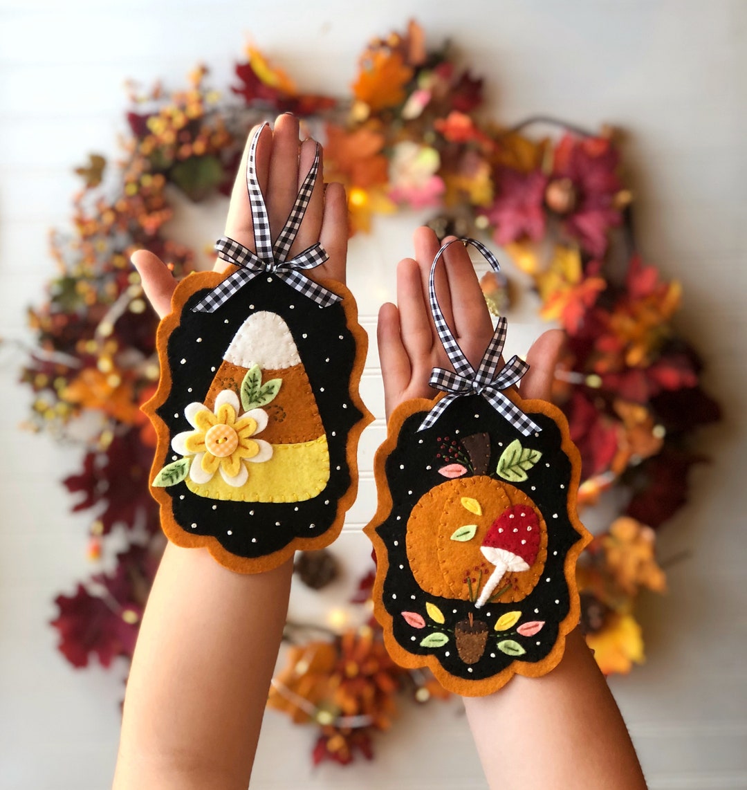 Fall Felt Ornament Pattern, Halloween Folk Candy Corn Pumpkin Mushroom ...