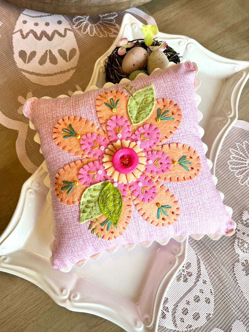 PDF Floral Spring Forward felt flower embroidered pillow sewing pattern image 2