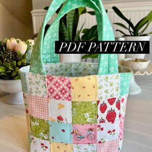 PDF-Bücher Bag Schnittmuster, scrappy quilted tote wear all bag grün aqua pink
