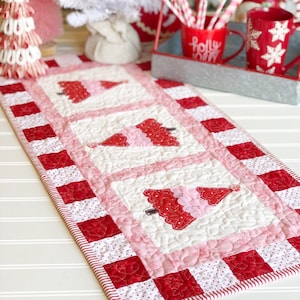 PDF Peppermint red white pink Christmas tree applique tablerunner pattern