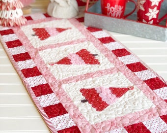 PDF Peppermint red white pink Christmas tree applique tablerunner pattern