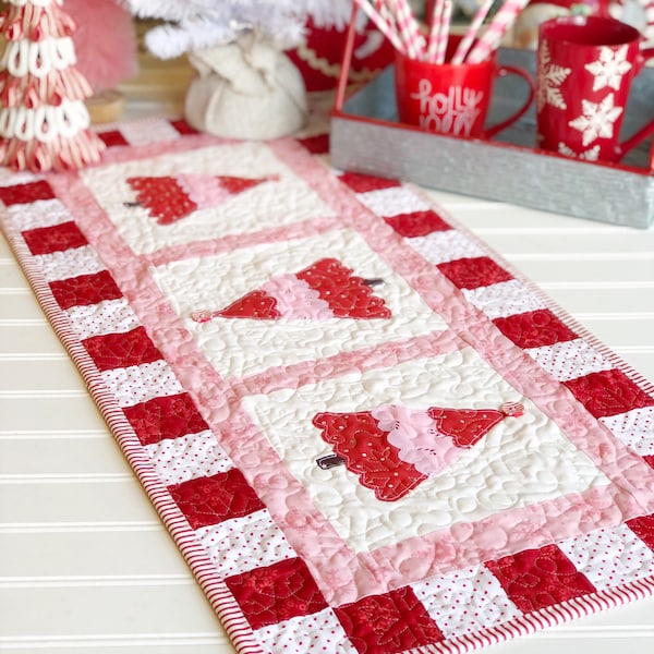 PDF Peppermint red white pink Christmas tree applique tablerunner pattern