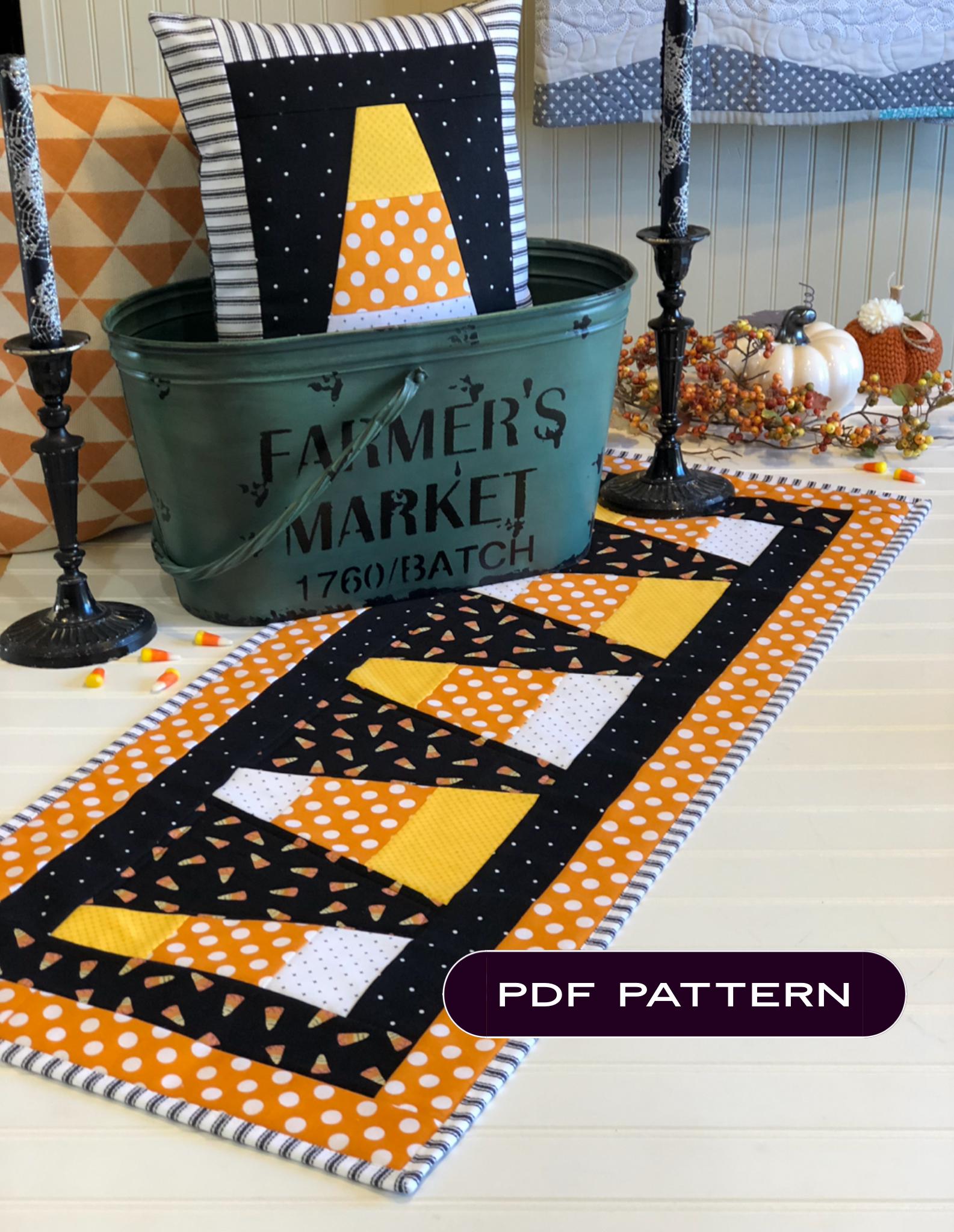 Halloween Fabric Table Runner PDF Pattern, Candy Corn Yellow Orange ...