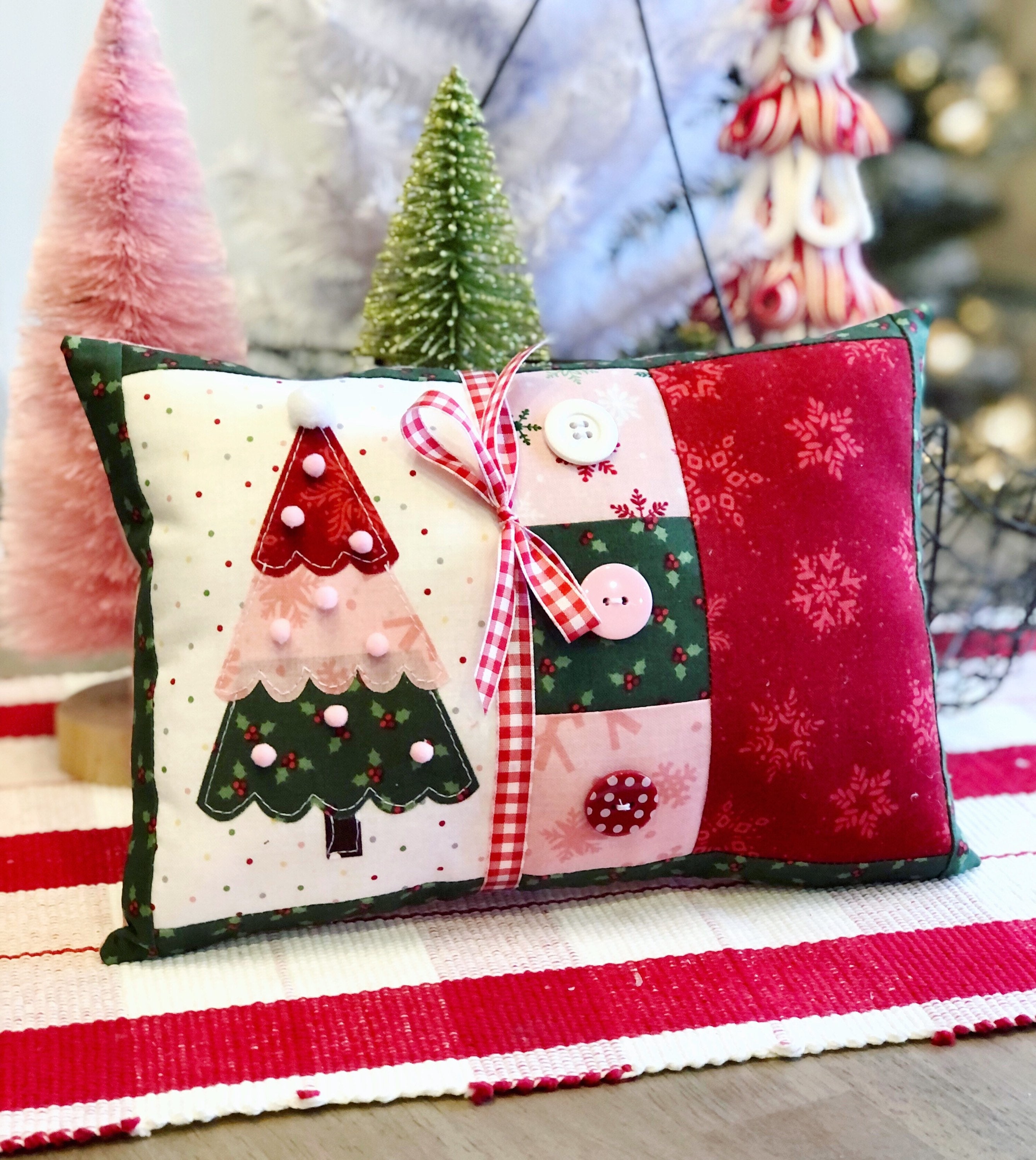 Pdf Peppermint Pom Pom Appliqued Christmas Tree Mini Pillow Etsy Australia