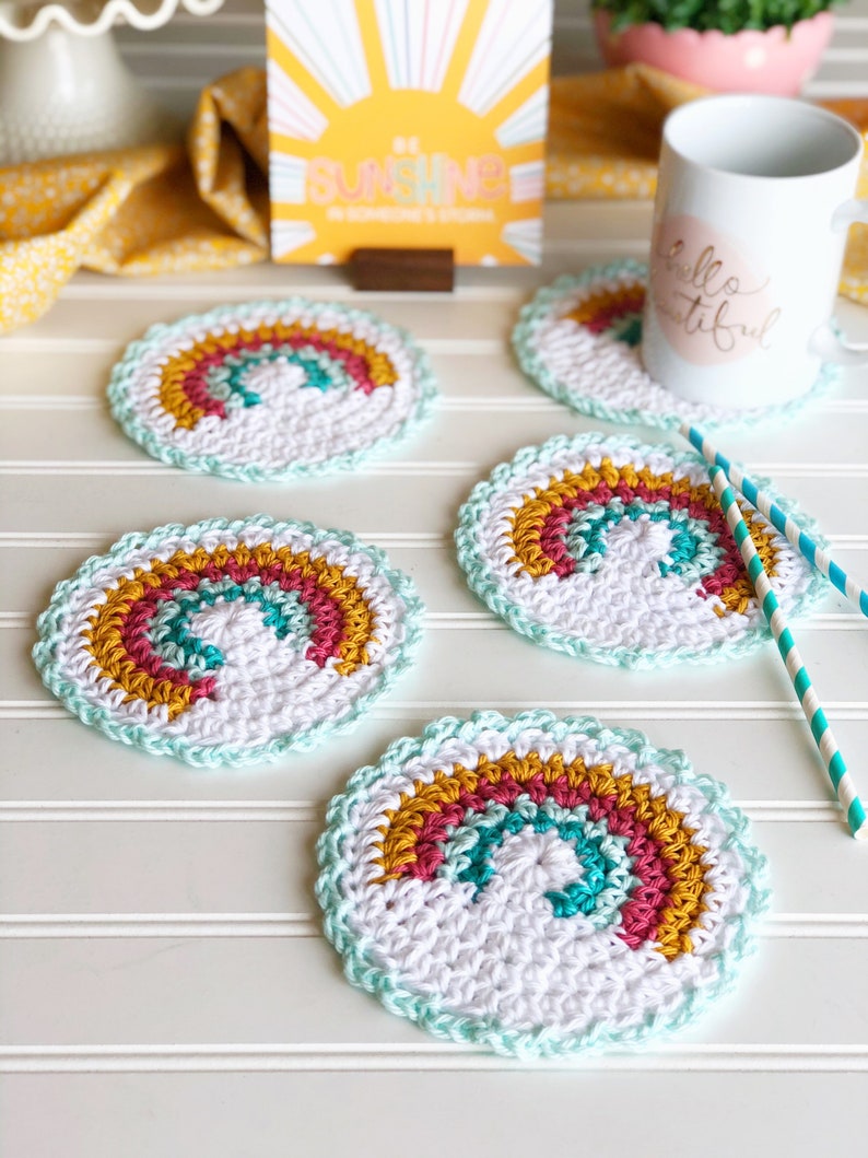 PATTERN for Rainbow Crochet Coaster rainbow coaster cotton yarn