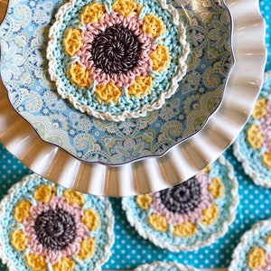 PDF Sunflower Yellow Crochet Coaster Pattern, crochet coaster, mug rug crochet image 2