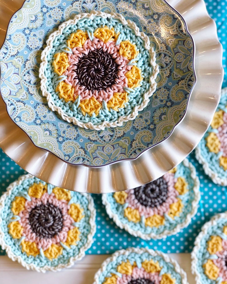 PDF Sunflower Yellow Crochet Coaster Pattern, crochet coaster, mug rug crochet image 2